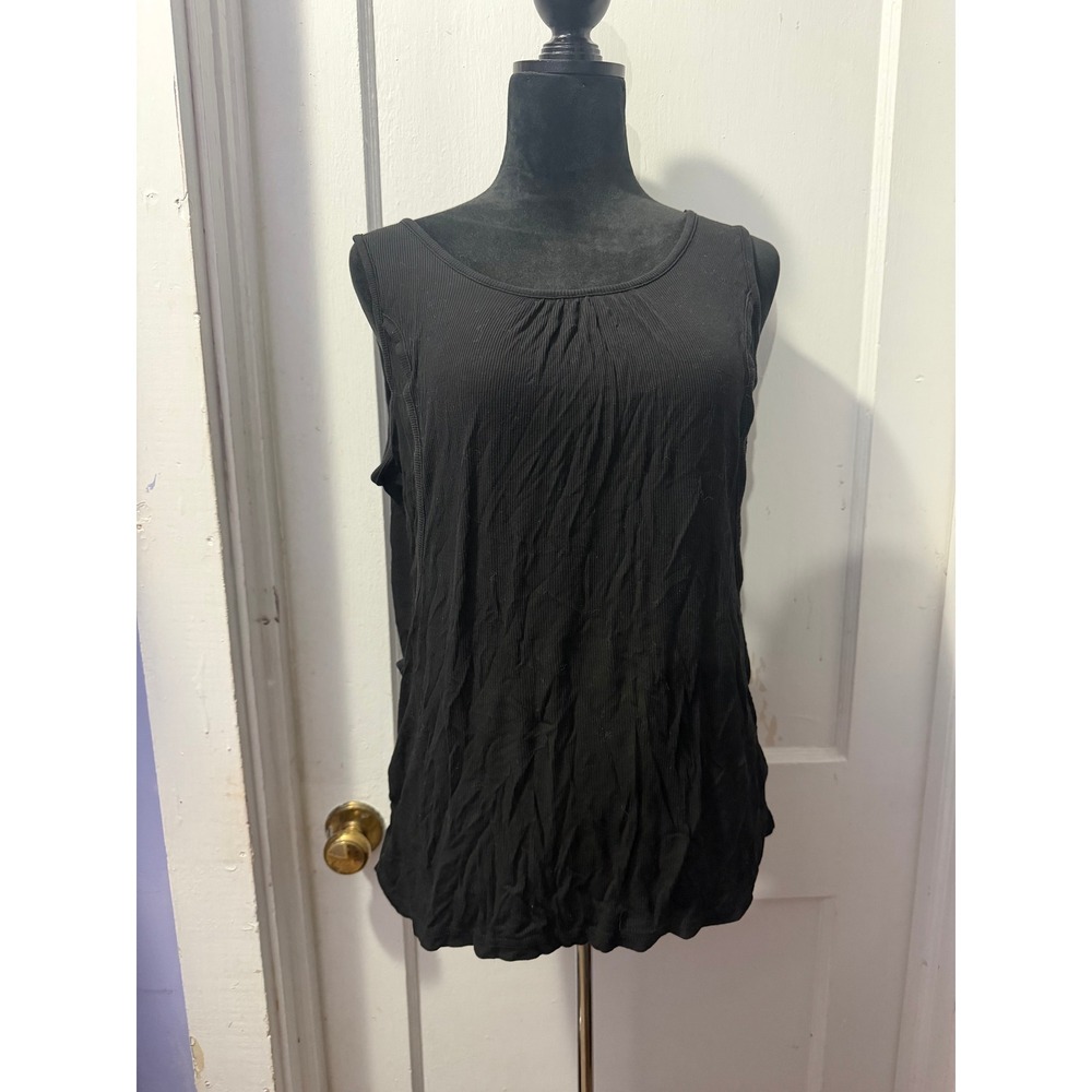 Hofish Black Ribbed Nursing Tank Top Maternity Sleeveless Scoop Neck Size Medium